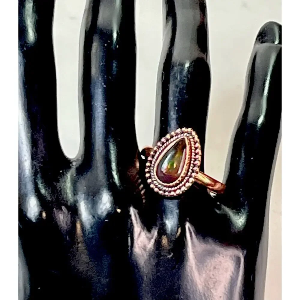 Southwestern Copper Aurora Opal Teardrop Ring Handmade Adjustable Size NEW